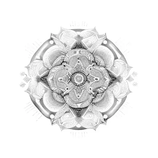 Trinacria symbol surrounded by intricate mandala patterns tattoo design idea