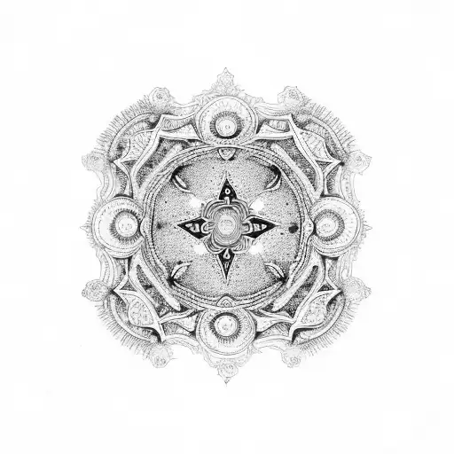 Trinacria symbol surrounded by intricate mandala patterns tattoo design idea