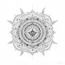 Trinacria symbol surrounded by intricate mandala patterns tattoo design idea
