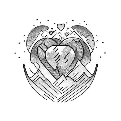 heart shaped mountain tattoo design idea
