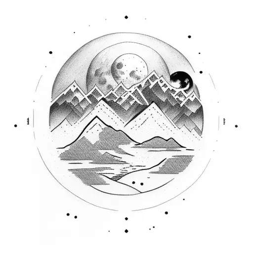 full moon with heart shaped mountain tattoo design idea