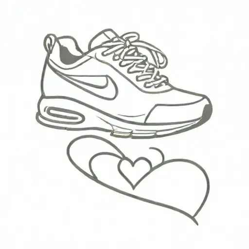 A minimalist tattoo of a running shoe with a heart symbol incorporated into the design, symbolizing the importance of being brave and sweet in life tattoo design idea