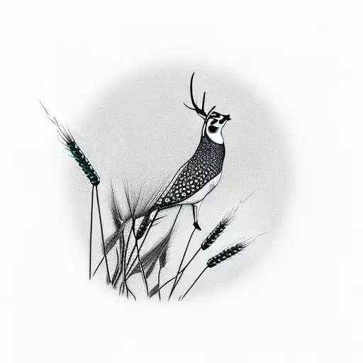 deer pheasant wheat prairie grass tattoo design idea