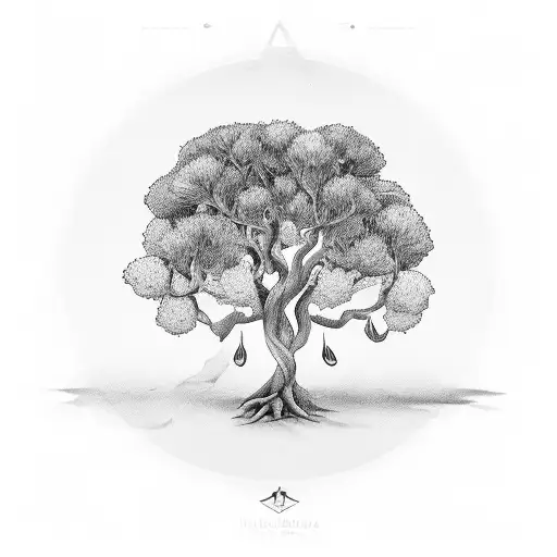 A black-grey tattoo of a olive tree design like family tree and line circle it tattoo design idea