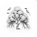 A black-grey tattoo of a olive tree design like family tree and line circle it tattoo design idea
