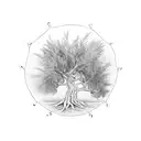 A black-grey tattoo of a olive tree design like family tree and line circle it tattoo design idea