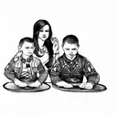 a mother and her two sons tattoo design idea