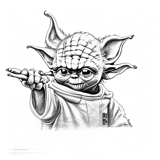 Yoda with text "train yourself to let go of everything you fear to lose tattoo design idea