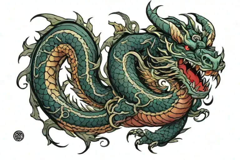 world of warcraft style serpent dragon  tattoo design idea