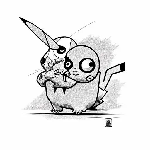 kid Ben10 holding pikachu tattoo design idea