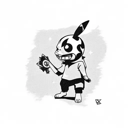 kid Ben10 holding pikachu tattoo design idea