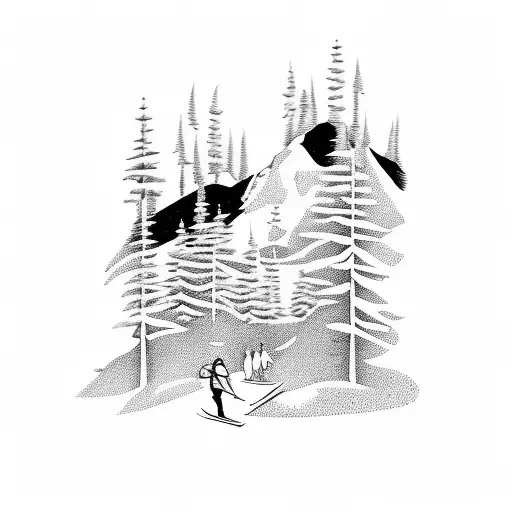 A minimalist ski scene with mon fils William's name subtly incorporated in the design tattoo design idea