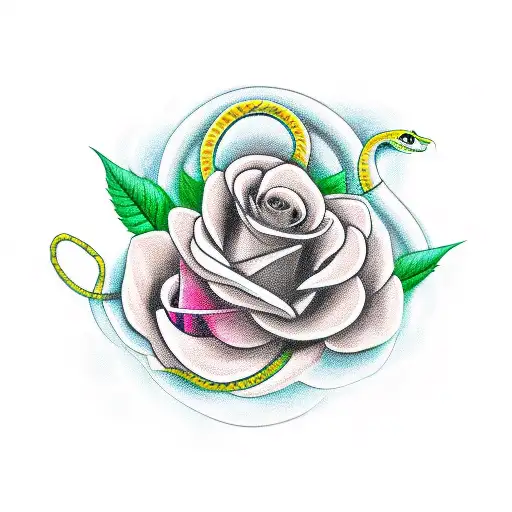 snake with roses tattoo design idea