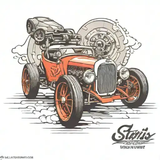old race car leading up to staris    tattoo design idea