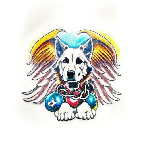 Cerberus on a chain leash being held by an angel  tattoo design idea