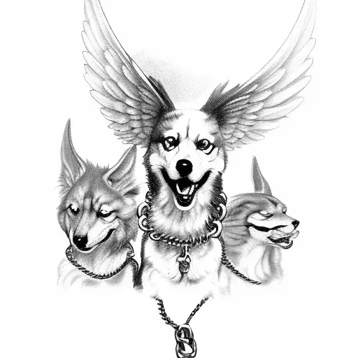 Cerberus on a chain leash being held by an angel  tattoo design idea