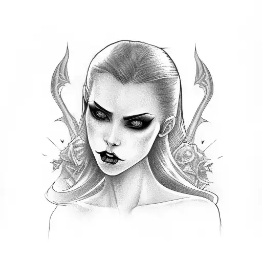 beautiful female vampire with castle tattoo design idea