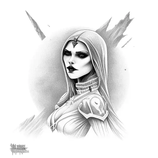 beautiful female vampire with castle realism tattoo design idea