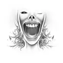 beautiful female vampire with castle showing her teeth tattoo design idea