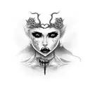 beautiful female vampire with castle showing her teeth tattoo design idea