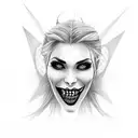 beautiful female vampire with castle showing her teeth tattoo design idea