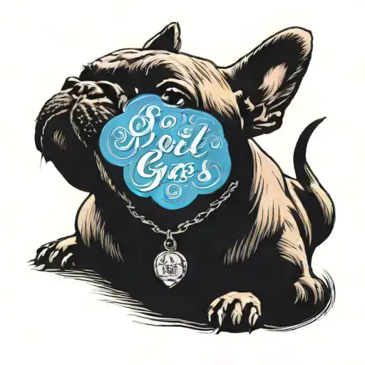 French bull dog with "so It goes" and the name "Omar"  tattoo design idea