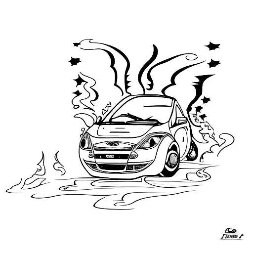 Ford Ka from 1999 with smoke coming from rear windows tattoo design idea