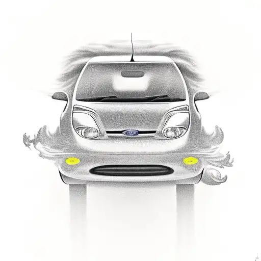 Ford Ka from 1999 with smoke coming from rear windows outline tattoo design idea