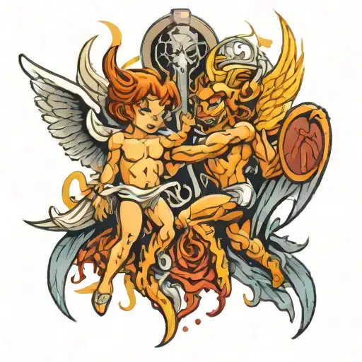 angel vs demon tattoo design idea