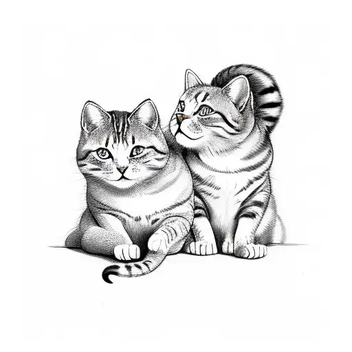 Two cats cuddling together with a heart shape formed by their tails tattoo design idea