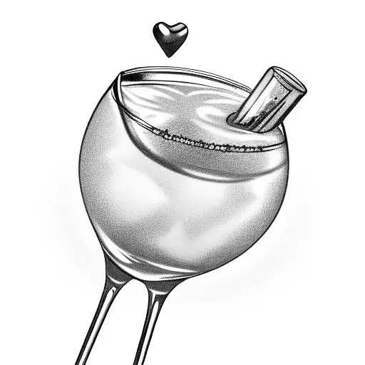 A bartender pouring a cocktail with a heart-shaped glass tattoo design idea