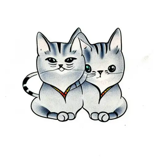 Two cats cuddling together with a heart shape formed by their tails tattoo design idea