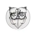 Two cats cuddling together with a heart shape formed by their tails tattoo design idea