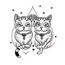 Two cats cuddling together with a heart shape formed by their tails tattoo design idea