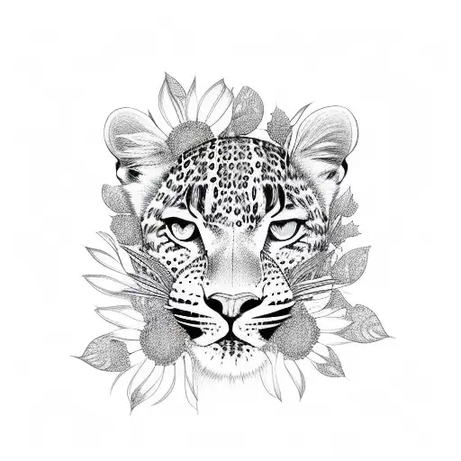 leopard print with flowers tattoo design idea