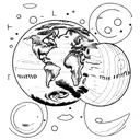 planet earth with the words "in the eyes of the world" written in scandia thin font around it, repeating itself tattoo design idea