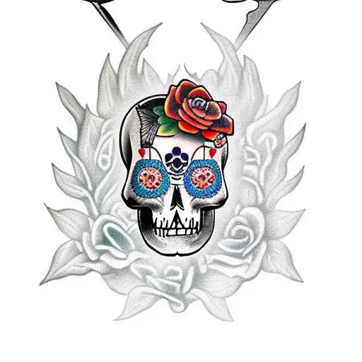 calavera con un cuervo  tattoo design idea