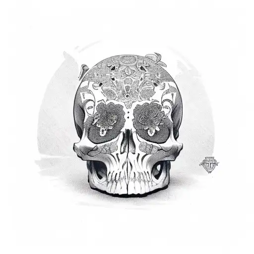 calavera con un cuervo  tattoo design idea