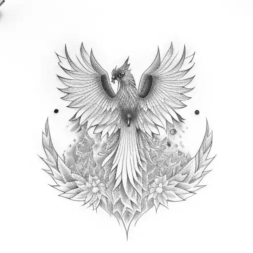 pheonix with sunflower  tattoo design idea