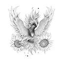 pheonix with sunflower  tattoo design idea