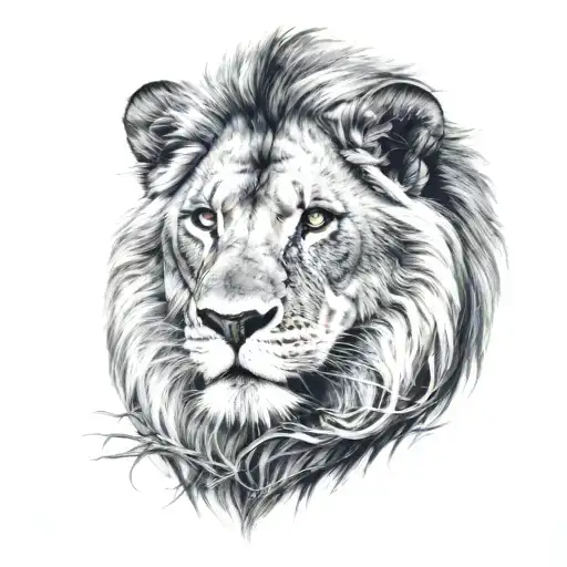 I want a lion whose face is divided into 2 lions who are best friends tattoo design idea