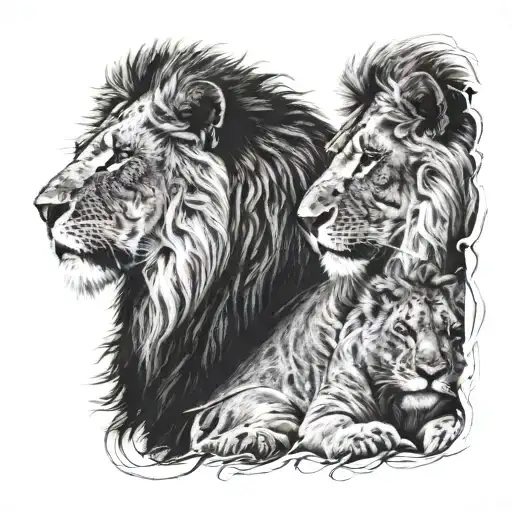 I want a lion whose face is divided into 2 lions who are best friends tattoo design idea