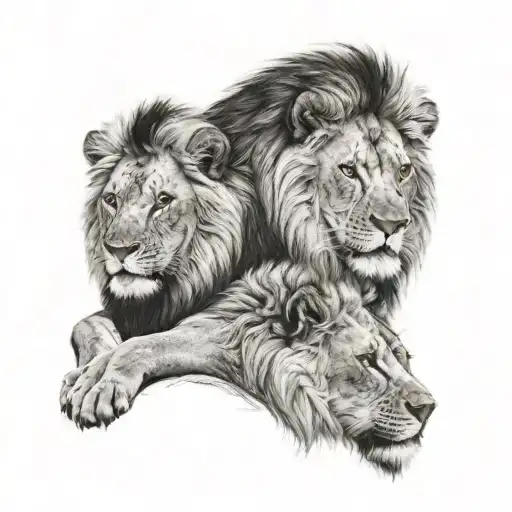 I want a lion whose face is divided into 2 lions who are best friends tattoo design idea