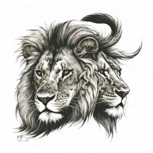 I want a lion whose face is divided into 2 lions who are best friends tattoo design idea