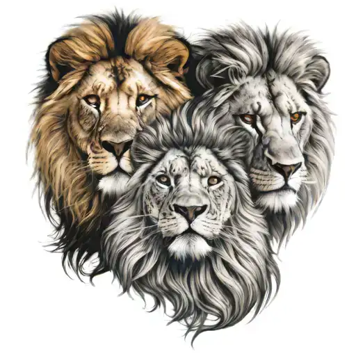 I want a lion whose face is divided into 2 lions who are best friends tattoo design idea