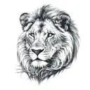 I want a lion whose face is divided into 2 lions who are best friends tattoo design idea