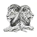 I want a lion whose face is divided into 2 lions who are best friends tattoo design idea