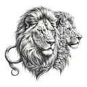 I want a lion whose face is divided into 2 lions who are best friends tattoo design idea