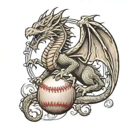 baseball and welsh dragon wrapped tattoo design idea