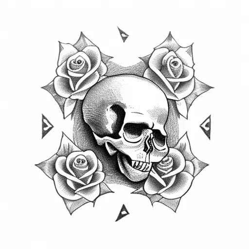 skull with cross and roses tattoo design idea